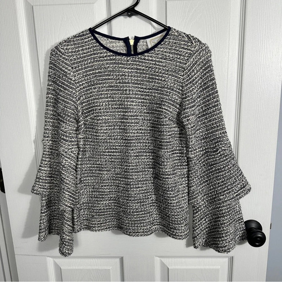 Sail to Sable top size XS, navy/off white with bell sleeves, nubby, nautical - Picture 1 of 8